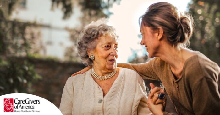 A daughter has a nice conversation with her older mother, showing the kind of conversation caregivers want to have with aging loved ones.