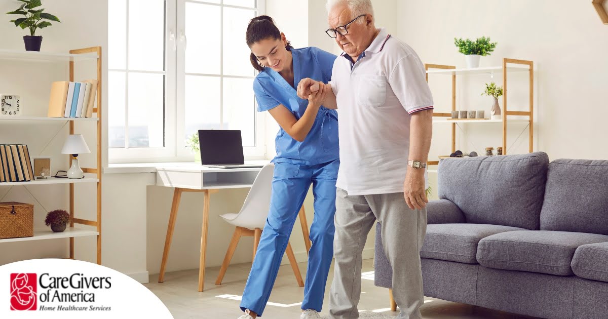 Seniors may need extra help after a fall, and elder care professionals, like this one helping a senior client, can make a massive difference.