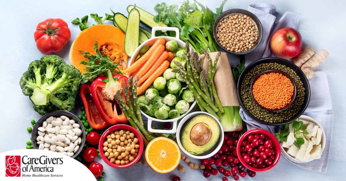 An array of healthy food represents a diabetes-friendly diet.