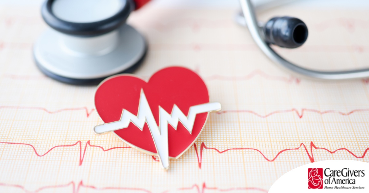 A heart symbol with an electrocardiogram line, an electrocardiogram sheet, and a stethoscope represents heart health.