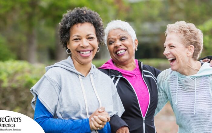 3 older women enjoy their time staying active together representing how a longer healthspan can help with staying active and engaged longer.