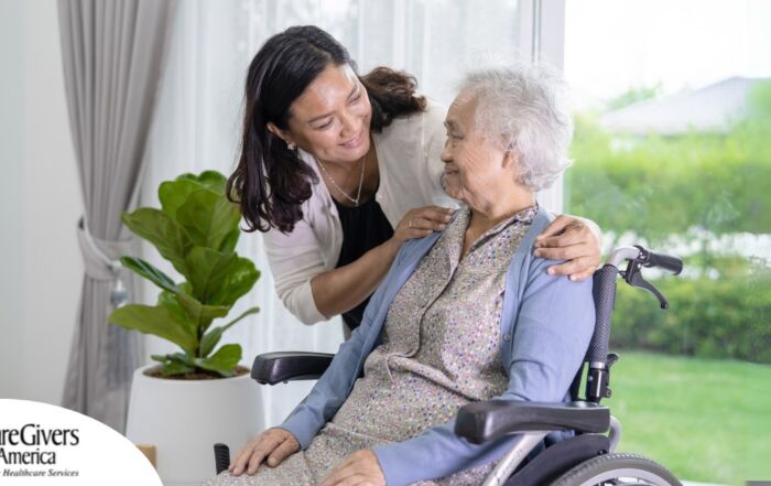 A mother, her daughter, and her mother embrace, representing the sandwich generation.