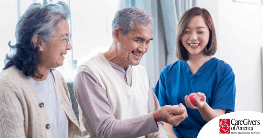 A caregiver provides home care services to manage arthritis.