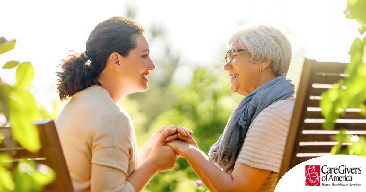 Caregiver provides at home senior services to an elderly loved one