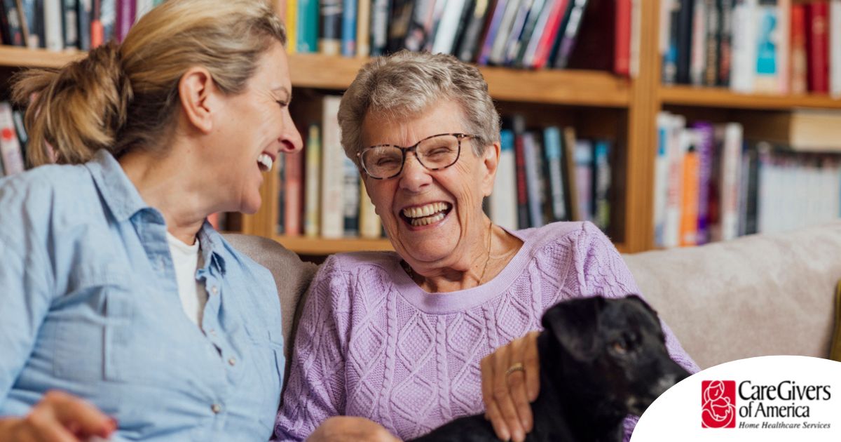 Through dementia care at home, a caregiver provides support to a senior.